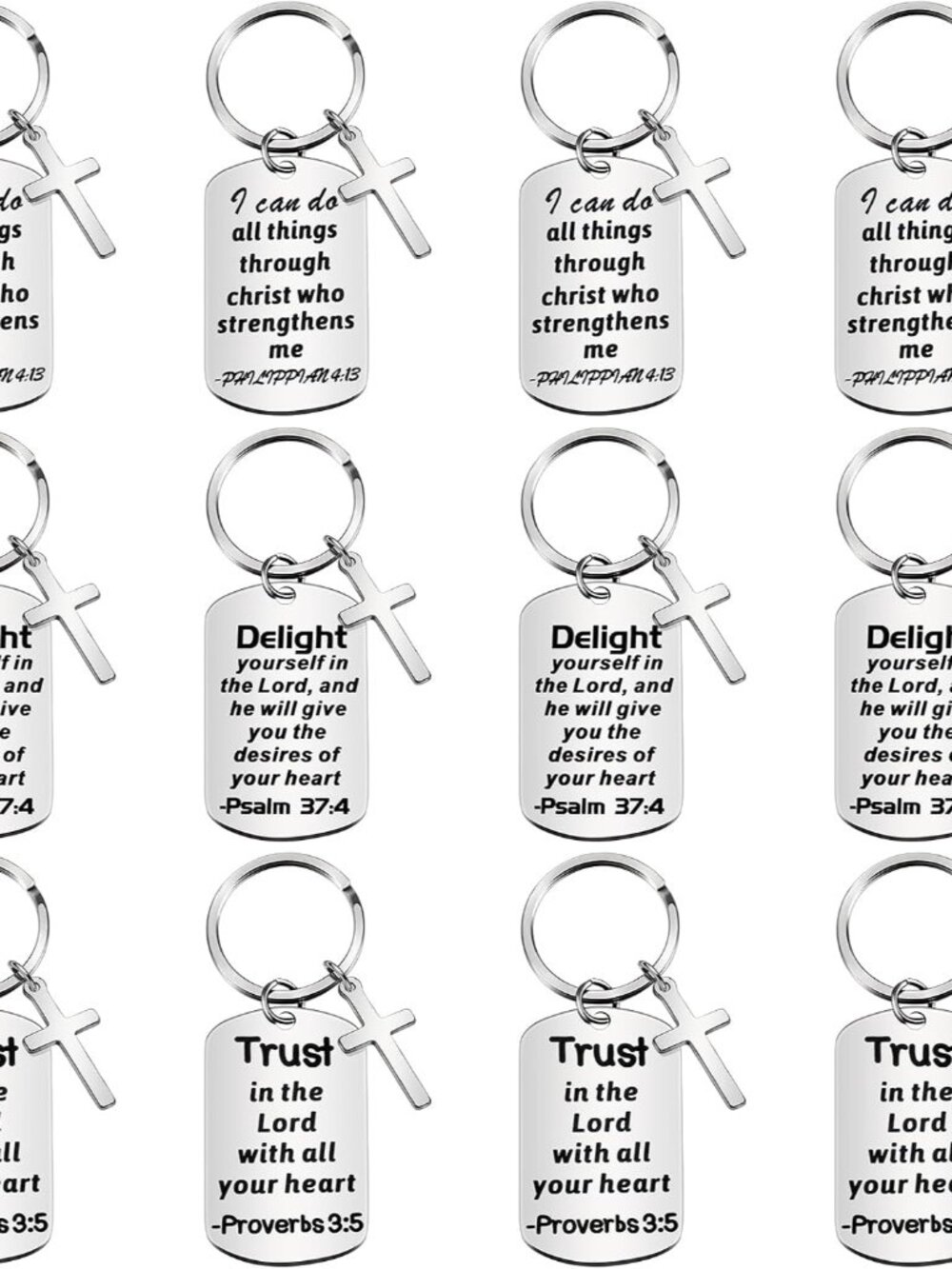 12 Pcs Christian Keychain Gifts, Bible Verse Cross Baptism, Silver